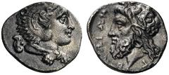 GREEK COINS Sicily Gela, c. 339-310 BC. Litra (Silver, 9mm, 0.65 g 5). Head of youthful Herakles to right, wearing lionskin headdress; behind, astragal. Rev. Γ-EΛΩIΩN Head of bearded river god to left