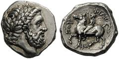 GREEK COINS Kings of Macedon Philip II, 359-336 BC. Tetradrachm (Silver, 23mm, 14.46 g 5), Pella, c. 359-355/4. Laureate head of Zeus to right. Rev. ΦIΛIΠΠOΥ Philip riding left, wearing armor, kausia 