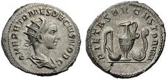 ROMAN & BYZANTINE COINS Herennius Etruscus Caesar, 249-251. Antoninianus (Silver, 23mm, 5.44 g 7), Rome, 250-251. Q HER ETR MES DECIVS NOB C Radiate, draped and cuirassed bust of Herennius Etruscus to