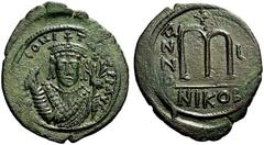 ROMAN & BYZANTINE COINS Tiberius II Constantine, 578-582. Follis (Bronze, 40mm, 16.33 g 6), Nicomedia, Year 6 = 579-580. D m TIb CONSTANT P P AVG Facing bust of Tiberius II, wearing consular robes, di