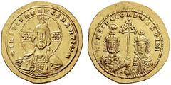 ROMAN & BYZANTINE COINS Basil II Bulgaroktonos, with Constantine VIII, 976-1025. Histamenon (Gold, 24mm, 4.42 g 6), Constantinople, c. 1001-1005. +IhS XPS REX REGNANTIhM Facing bust of Christ Pantocra