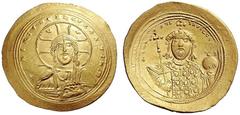 ROMAN & BYZANTINE COINS Constantine IX Monomachus, 1042-1055. Histamenon (Gold, 26mm, 4.44 g 6), Constantinople. +IhC XIC RCX RCSnΛnTIhM Bust of Christ Pantokrator facing, with cross nimbus with cresc