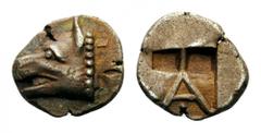 ARGOLIS, Argos. Circa 490-470 BC. Obol (Silver, 10mm, 0.99 g 12). Head of wolf to left. Rev. A within shallow incuse square with two deep incuses above. BCD Peloponnesos 1019. BMC 23 var. Very rare. A