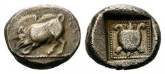 DYNASTS of LYCIA. Uncertain dynast, c. 490/80-440/30 BC. Stater (Silver, 17mm, 8.99 g 7). Boar with lowered head moving to left. Rev. Tortoise; around, dotted border all within incuse square. SNG von 