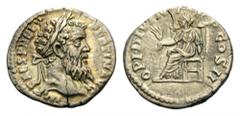 Pertinax, 193. Denarius (Silver, 18mm, 3.25 g 7), Rome. IMP CAES P HELV PERTIN AVG Laureate head of Pertinax to right. Rev. OPI DIVIN TR P COS II Ops, draped and diademed, seated left, holding ears of