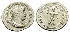 Gordian III, 238-244. Antoninianus (Silver, 23mm, 4.45 g 7), Antioch, 242-243. IMP GORDIANVS PIVS FEL AVG Radiate, draped and cuirassed bust of Gordian III to right, with slight mustache. Rev. P M TR 