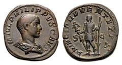 Philip II, as Caesar, 244-247. Sestertius (Orichalcum, 32mm, 18.29 g 12), Rome, 244-246. M IVL PHILIPPVS CAES Bare-headed and draped bust of Philip II to right. Rev. PRINCIPI IVVENTVTIS / S - C Philip