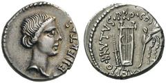 ROMAN AND BYZANTINE COINS Q. Junius M. Caepio Brutus, 43-42 BC. Denarius (Sil­ver, 17mm, 4.18g 8), mint moving with Brutus in Greece. LEIBERTAS Head of Libertas to right, her hair bound in a bun at th