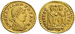 ROMAN AND BYZANTINE COINS Gratian, 367-383. Solidus (Gold, 20mm, 4.46g 12), Trier, 374. D N GRATIANVS P F AVG Diademed and draped bust of Gratian to right. Rev. VICTORIA AVGG / TROBT Two crowned emper