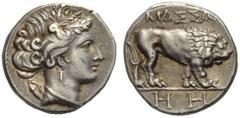 GAUL, Massalia. Circa 200-150 BC. Drachm (Silver, 14mm, 2.70 g 11). Head of Artemis to right, wearing olive wreath, pendant earring and simple necklace; behind, at her neck, bow and quiver. Rev. ΜΑΣΣΑ