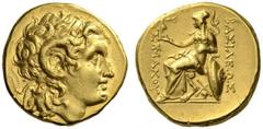 KINGS of THRACE. Lysimachos, 305-281 BC. Stater (Silver, 17mm, 8.47 g 12), uncertain mint, c. 280s-250s. Diademed head of Alexander III to right, ram’s horn over his ear. Rev. ΒΑΣΙΛΕΩΣ ΛΥΣΙΜΑΧΟΥ Athen