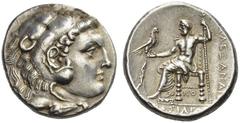 KINGS of MACEDON. Alexander III ‘the Great’, 336-323 BC. Tetradrachm (Silver, 26mm, 17.07 g 2), Sikyon, c. 300-c. 290. Head of Herakles in lion skin headdress to right. Rev. ΒΑΣΙΛΕΩΣ ΑΛΕΞΑΝΔΡΟΥ Zeus s