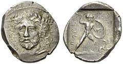 DYNASTS of LYCIA. Perikle, circa 380-360 BC. Stater (Silver, 24mm, 9.90 g 12). Laueate and bearded head of Perikle facing, turned slightly to left and with his hair in dramatic disarray; traces of a c
