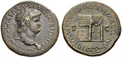 Nero, 54-68. Sestertius (Orichalcum, 36mm, 27.25 g 6), Lugdunum, 65. NERO CLAVD CAESAR AVG GER P M TR P IMP P P Laureate head of Nero to right with globe at the point of the bust. Rev. PACE P R TERRA 