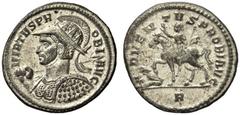Probus, 276-282. Antoninianus (Billon, 22mm, 4.67 g 6), Rome. VIRTVS PROBI AVG Radiate, helmeted and cuirassed bust of Probus to left, holding spear with his right hand over his right shoulder and wit
