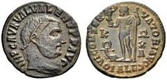 Valerius Valens, 316-317. Follis (Bronze, 19mm, 2.85 g 12), Alexandria, first officina. IMP C AVR VAL VALENS P F AVG Laureate head of Valens to right. Rev. IOVI CONSERVATORI / ALE Jupiter, nude but fo
