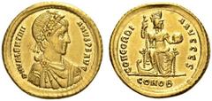 Valentinian II, 375-392. Solidus (Gold, 20mm, 4.40 g 7), Constantinople, 388-392. D N VALENTINI - ANVS P F AVG Draped and cuirassed bust of Valentinian II to right, wearing rosette diadem. Rev. CONCOR