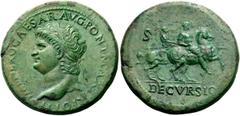Nero, 54-68. Sestertius (Orichalcum, 34mm, 26.83 g 6), Lugdunum, c. 66. IMP NERO CAESAR AVG PONT MAX TR POT P P Laureate head of Nero to left, with globe at point of bust. Rev. DECVRSIO / S - C Nero, 