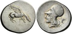 GREEK COINS CORINTHIA Corinth. Circa 400-375 BC. Stater (Silver, 22mm, 8.58 g 12). š Pegasus standing right, his left leg raised and his head bent down as if grazing. Rev. Head of Aphrodite to left, w