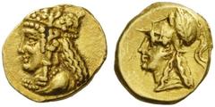 GREEK COINS CYPRUS Salamis. Nikokles, circa 374-361 BC. 1/12 Stater (Gold, 9mm, 0.69 g 9). Bust of Aphrodite to left, wearing richly ornamented kalathos, elaborate earring and necklace of pearls. Rev.
