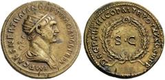 ROMAN COINS Trajan, 98-117. As (Orichalcum, 24mm, 7.66 g 6), Rome, for circulation in the east, February 116 - early August 117. IMP CAES NER TRAIANO OPTIMO AVG GERM Radiate and draped bust of Trajan 