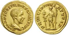 ROMAN COINS Hostilian, as Caesar, 250-251. Aureus (Gold, 19mm, 4.17 g 1), Rome, c. 251. C VALENS HOSTIL MES QVINTVS N C Bare-headed, draped and cuirassed bust of Hostilian to right. Rev. PRINCIPI IVVE