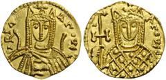 BYZANTINE AND EARLY MEDIEVAL COINS Irene, 797-802. Solidus (Gold, 19mm, 3.78 g 6), Syracuse, c. 797/8. IRIn AΓOVST Bust of Irene facing, wearing chlamys and crown with pendilia and a cross on a semici