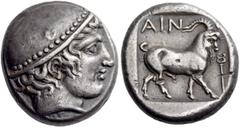 GREEK COINS THRACE, Ainos. Circa 412/1-410/09 BC. Tetradrachm (Silver, 22mm, 16.65 g 7). Head of Hermes to right, wearing close-fitting petasos with knob at the top and beads along the edge. Rev. ΑΙΝ 