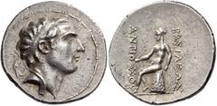 GREEK COINS SELEUKID KINGS, Antiochos III 'the Great', 223-187 BC. Tetradrachm (Silver, 32mm, 17.20 g 11), Antioch, after 197. Diademed head of Antiochos III to right. Rev. ΒΑΣΙΛΕΩΣ ΑΝΤΙΟΧΟΥ Apollo se