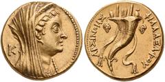 GREEK COINS PTOLEMAIC KINGS of EGYPT, "Arsinoe II", reigns of Ptolemy VI and Ptolemy VIII, 180-116. Octodrachm (Gold, 25mm, 27.81 g 12), Alexandria, c. 134 (?). Head of Arsinoë II (?) to right, wearin