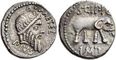 ROMAN REPUBLICAN COINS Q. Caecilius Metellus Pius Scipio, 47-46 BC. Denarius (Silver, 17mm, 3.79 g 12), military mint in Africa. Q.METEL / PIVS Laureate head of Jupiter to right, of archaic style. Rev