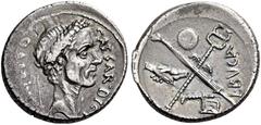 ROMAN REPUBLICAN COINS Julius Caesar, first half of March, 44 BC. Denarius (Silver, 16mm, 3.80 g 5), with L. Aemilius Buca, Rome. CAESAR.DICT -PERPETVO Head of Caesar wearing wreath to right. Rev. L.B
