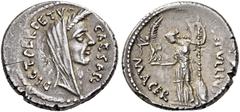 ROMAN REPUBLICAN COINS Julius Caesar, first half of March, 44 BC. Denarius (Silver, 17mm, 4.14 g 1), with P. Sepullius Macer, Rome. CAESAR DICT PERPETVO Wreathed and veiled head of Julius Caesar to ri