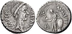 ROMAN REPUBLICAN COINS Julius Caesar, late March 44 BC. Denarius (Silver, 16mm, 3.51 g 3), with M. Mettius, Rome. CAESAR IMPER Wreathed head of Julius Caesar to right. Rev. M METTIVS Venus standing le