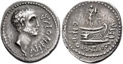 ROMAN REPUBLICAN COINS Cn. Domitius L.f. Ahenobarbus, 41 BC. Denarius (Silver, 19mm, 3.81 g 12), uncertain mint moving with Ahenobarbus. AHENOBAR Slighlty bearded male head to right. Rev. CN.DOMITIVS.