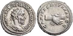 ROMAN IMPERIAL COINS Pupienus, 238. Antoninianus (Silver, 23mm, 4.61 g 6), Rome. IMP CAES PVPIEN MAXIMVS AVG Radiate, draped and cuirassed bust of Pupienus to right. Rev. CARITAS MVTVA AVGG Clasped ri