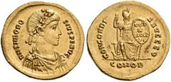 ROMAN IMPERIAL COINS Theodosius I, 379-395. Solidus (Gold, 20mm, 4.50 g 6), Constan­tinople, 9th officina, 388-392. D N THEODO - SIVS P F AVG Draped and cuirassed bust of Theodosius to right, wearing 