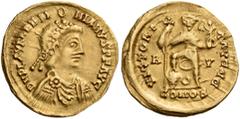 ROMAN IMPERIAL COINS VISIGOTHS, Gaul. Uncertain king, struck in the name of Valentinian III, c. 439-455. Solidus (Gold, 20mm, 4.35 g 5). D N PLA VALENTI-NIANVS P F AVG Rosette-diademed, draped and cui
