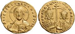 BYZANTINE AND MEDIEVAL COINS Constantine VII Porphyrogenitus, with Romanus II, 913-959. Solidus (Gold, 19mm, 4.44 g 6), Constantinople, 945-959. +IhS XPS REX RE NANTIY M Facing bust of Christ Pantocr