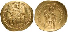 BYZANTINE AND MEDIEVAL COINS Isaac I Comnenus, 1057-1059. Histamenon (Gold, 25mm, 4.44 g 6), Constantinople. +IhS XIS R'X RCNANTIhM Christ, nimbate, seated facing on backless throne; raising his right
