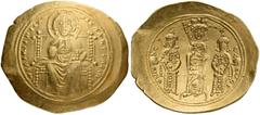BYZANTINE AND MEDIEVAL COINS Eudocia, with Michael VII and Constantius, 1067. Histamenon (Gold, 24mm, 4.28 g 6), Constantinople. +IhS XIS RЄX RЄςNANTIhm Christ Pantocrator enthroned facing. Rev. +MIX 