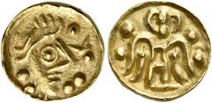 GREEK COINS Kolchis. The Caucusus Area. 1st century BC/1st - 2nd century AD. Stater (Gold, 16 mm, 3.67 g, 12 h), imitating staters of Alexander III. Stylized head with huge eye, helmet crest and pelle