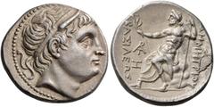 GREEK COINS Kings of Macedon. Demetrios I Poliorketes, 306-283 BC. Tetradrachm (Silver, 27 mm, 17.01 g, 3 h), Amphipolis, c. 292-291. Diademed head of Demetrios to right, wearing bull's horn above his