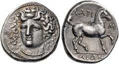 GREEK COINS Thessaly. Larissa. Circa 356-342 BC. Stater (Silver, 23 mm, 12.28 g, 5 h). Head of the nymph Larissa facing, turned slightly to the left, wearing ampyx, pendant earring, and simple necklac