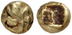 GREEK COINS Kings of Lydia. Alyattes II, circa 610-560 BC. 1/24 Stater (Electrum, 4.5 mm, 0.58 g), Sardes. Lion's paw. Rev. Rough incuse square. Karwiese Series I, Group 3 (ascribed to Ephesos). A par