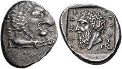 GREEK COINS Dynasts of Lycia. Mithrapata, circa 390-370 BC. Stater (Silver, 25 mm, 9.79 g, 7 h), Antiphellus, c. 380-375. Forepart of lion with open jaws to right. Rev. Methrapata (in Lycian script). 