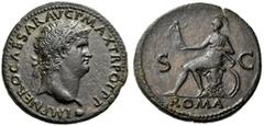 ROMAN IMPERIAL AND PROVINCIAL COINS Nero, AD 54-68. Sestertius (Orichalcum, 35 mm, 25.36 g, 8 h), Lugdunum, c. 67. IMP NERO CAESAR AVG P MAX TR POT PP Laureate head of Nero to right, with globe at the