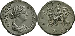 ROMAN IMPERIAL AND PROVINCIAL COINS Diva Faustina Junior, died 175/6. Sestertius (Orichalcum, 29 mm, 24.02 g, 6 h), Rome, c. 176-180. DIVA FAV-STINA PIA Draped bust of Faustina to right, her hair in a