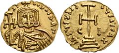 BYZANTINE COINS Nicephorus I, 802-811. Solidus (Gold, 20 mm, 3.79 g, 6 h), 802-803. hI-FOROC bAS Facing bust of Nicephoros, wearing cross-topped crown and chlamys, holding cross potent on base with hi