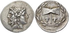 GREEK COINS Islands off Troas. Tenedos. Circa 100-70 BC. Tetradrachm (Silver, 37 mm, 16.81 g). Janiform head composed of a laureate and bearded head of Zeus to left and a diademed head of Hera to righ
